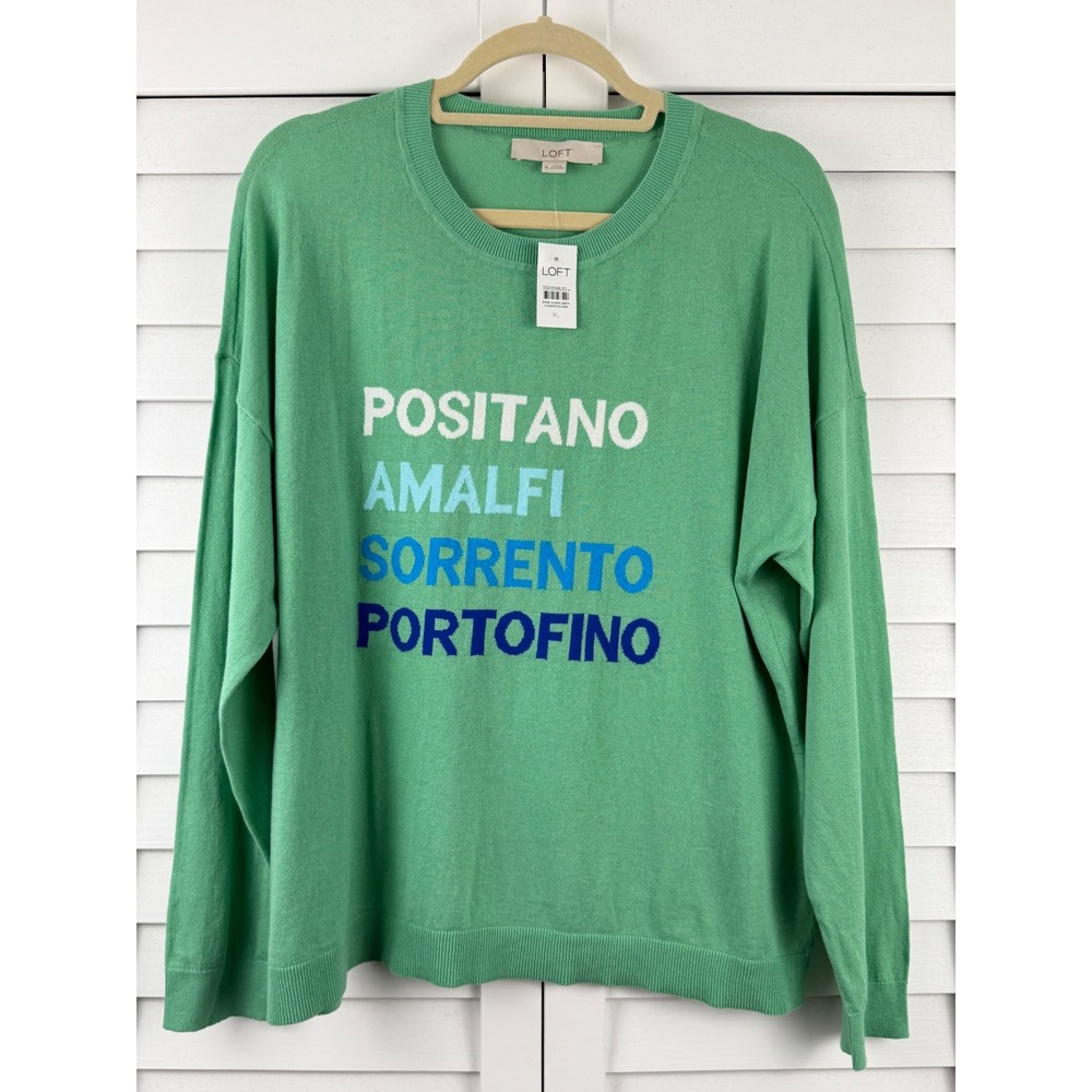 LOFT Sweater XL Green Positano Amalfi Graphic Cotton NEW
